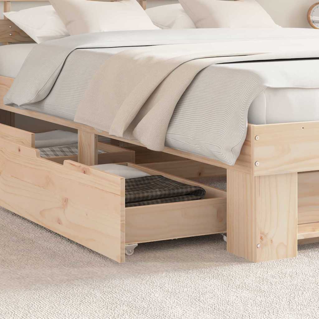 vidaXL Bed Frame with Drawer Brown 150 x 200 cm Solid Pine Wood 4