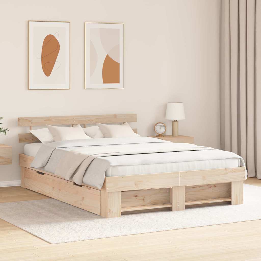 vidaXL Bed Frame with Drawer Brown 150 x 200 cm Solid Pine Wood 1
