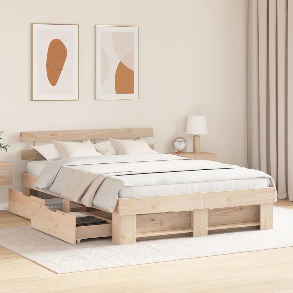 vidaXL Bed Frame with Drawer Brown 150 x 200 cm Solid Pine Wood 3