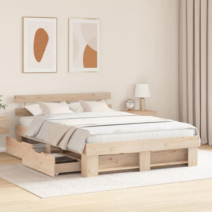 vidaXL Bed Frame with Drawer Brown 150 x 200 cm Solid Pine Wood 3