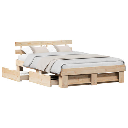vidaXL Bed Frame with Drawer Brown 150 x 200 cm Solid Pine Wood 2
