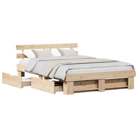 vidaXL Bed Frame with Drawer Brown 150 x 200 cm Solid Pine Wood 2
