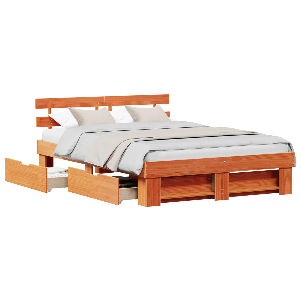 Bed Frame with Headboard Solid Pine Wood Length 200 cm Wax brown 140 cm