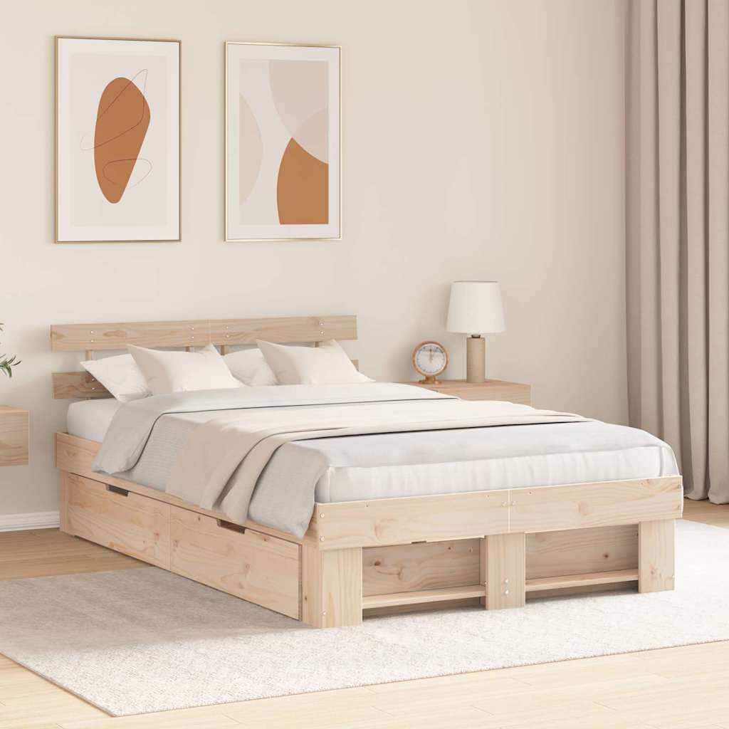 vidaXL Bed Frame with Headboard Brown 140 x 190 cm Solid Pine Wood 1