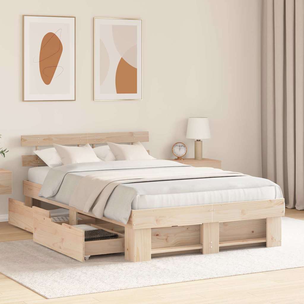 vidaXL Bed Frame with Headboard Brown 140 x 190 cm Solid Pine Wood 3