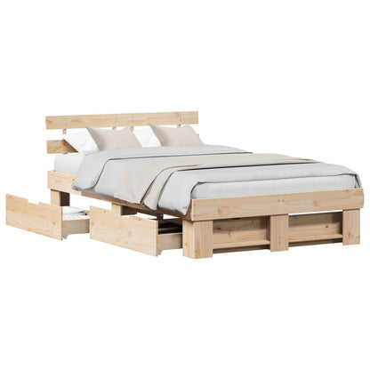 vidaXL Bed Frame with Headboard Brown 140 x 190 cm Solid Pine Wood 2