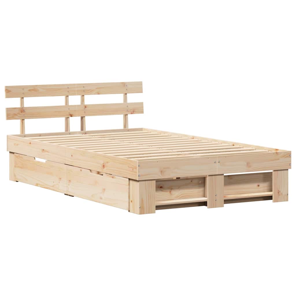 vidaXL Bed Frame with Headboard Brown 140 x 190 cm Solid Pine Wood 5