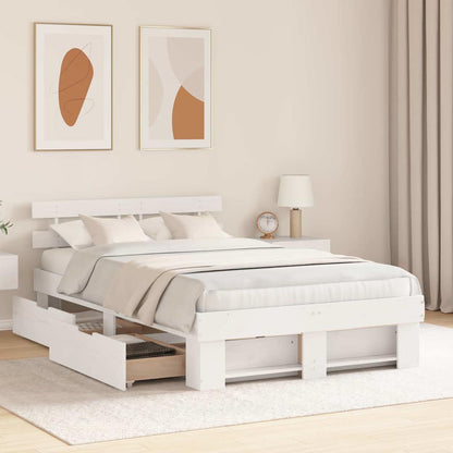 vidaXL Bed Frame with Headboard White 140 x 190 cm Solid Pine Wood 3