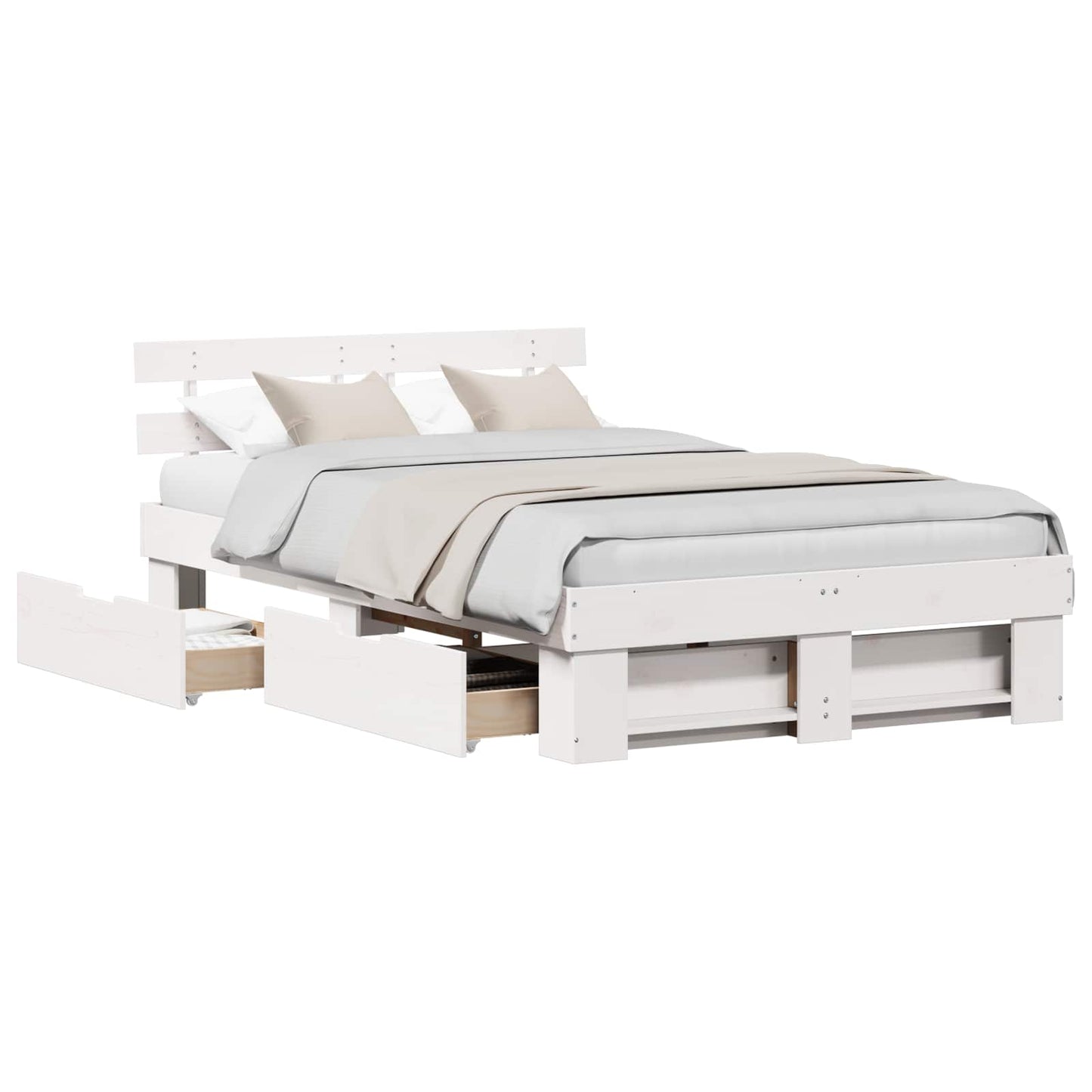 vidaXL Bed Frame with Headboard White 140 x 190 cm Solid Pine Wood 2
