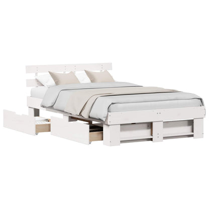 vidaXL Bed Frame with Headboard White 140 x 190 cm Solid Pine Wood 2