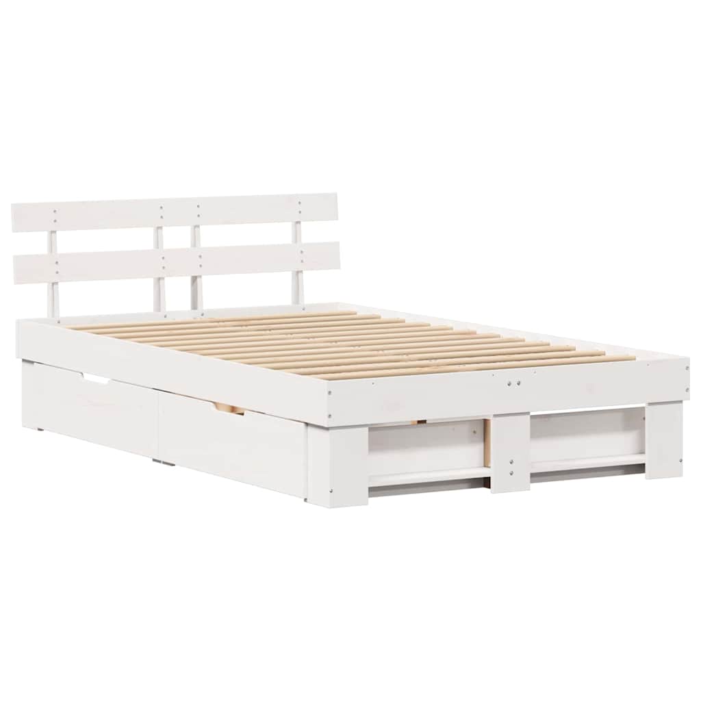 vidaXL Bed Frame with Headboard White 140 x 190 cm Solid Pine Wood 5