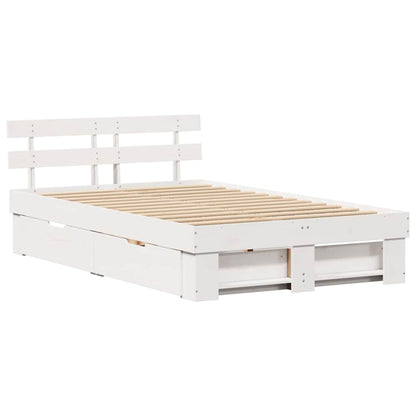 vidaXL Bed Frame with Headboard White 140 x 190 cm Solid Pine Wood 5