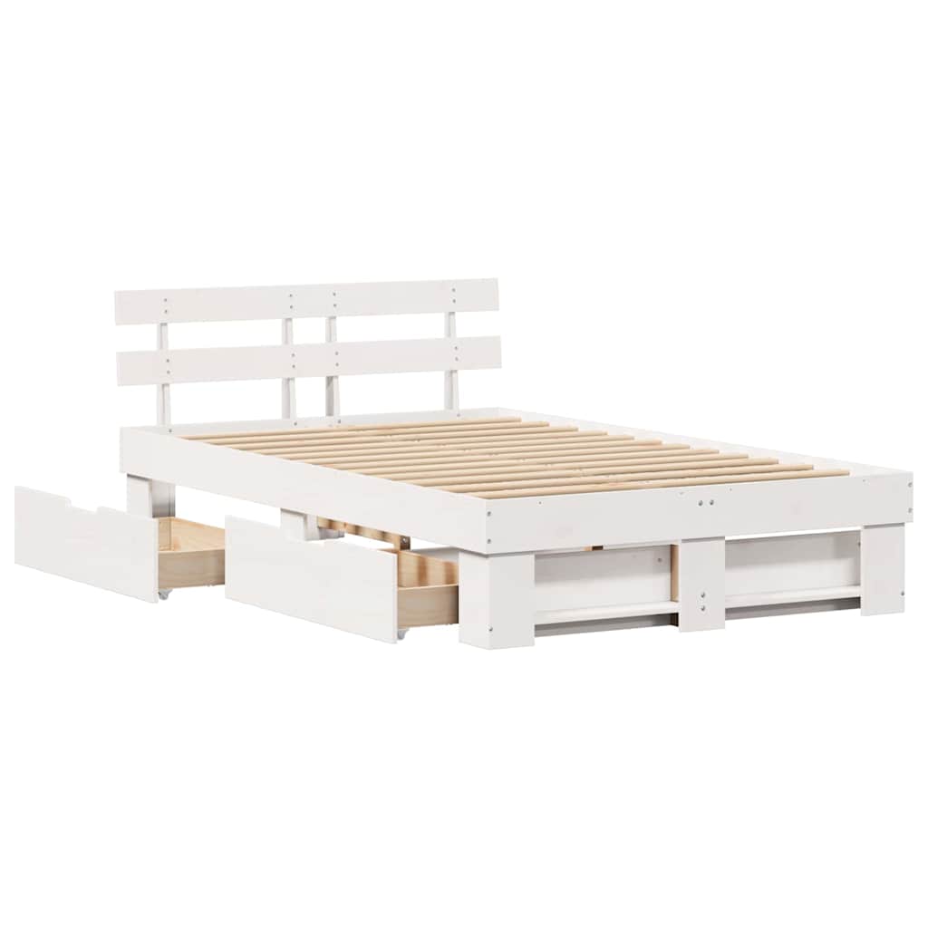 vidaXL Bed Frame with Headboard White 140 x 190 cm Solid Pine Wood 6