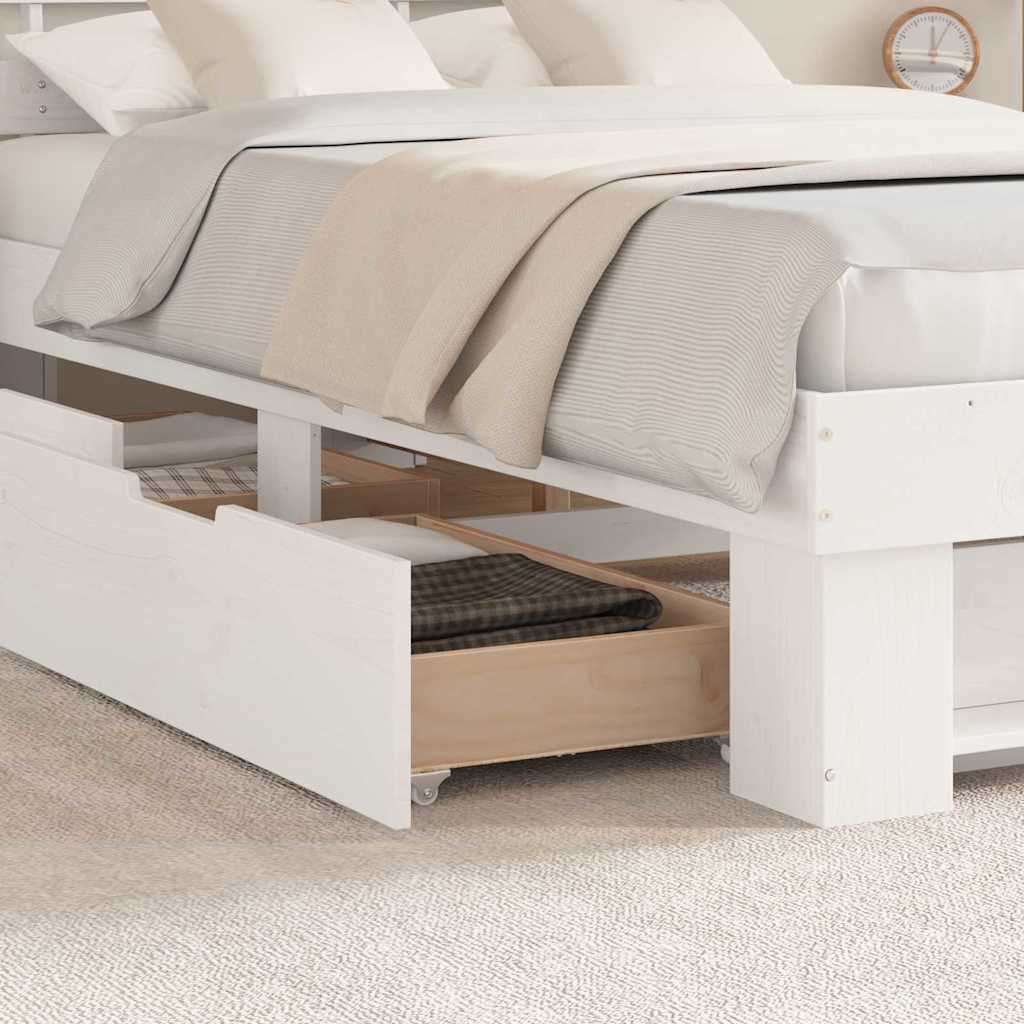 vidaXL Bed Frame with Drawer White 135 x 190 cm Solid Pine Wood 4