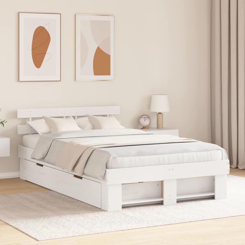 vidaXL Bed Frame with Drawer White 135 x 190 cm Solid Pine Wood 1