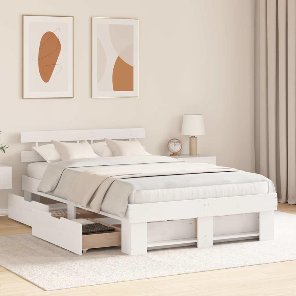 vidaXL Bed Frame with Drawer White 135 x 190 cm Solid Pine Wood 3