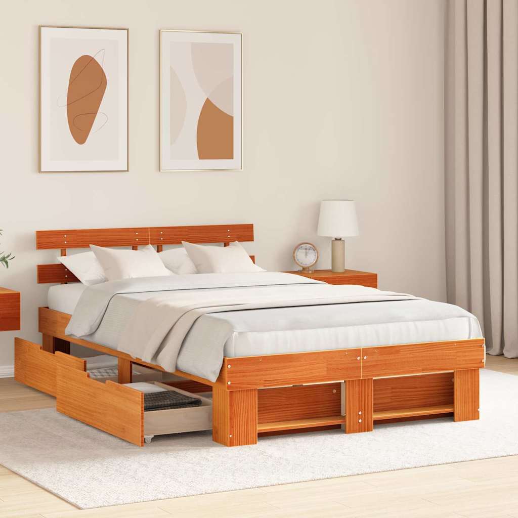 vidaXL Bed Frame with Headboard Wax Brown 120 x 190 cm Solid Pine Wood 3