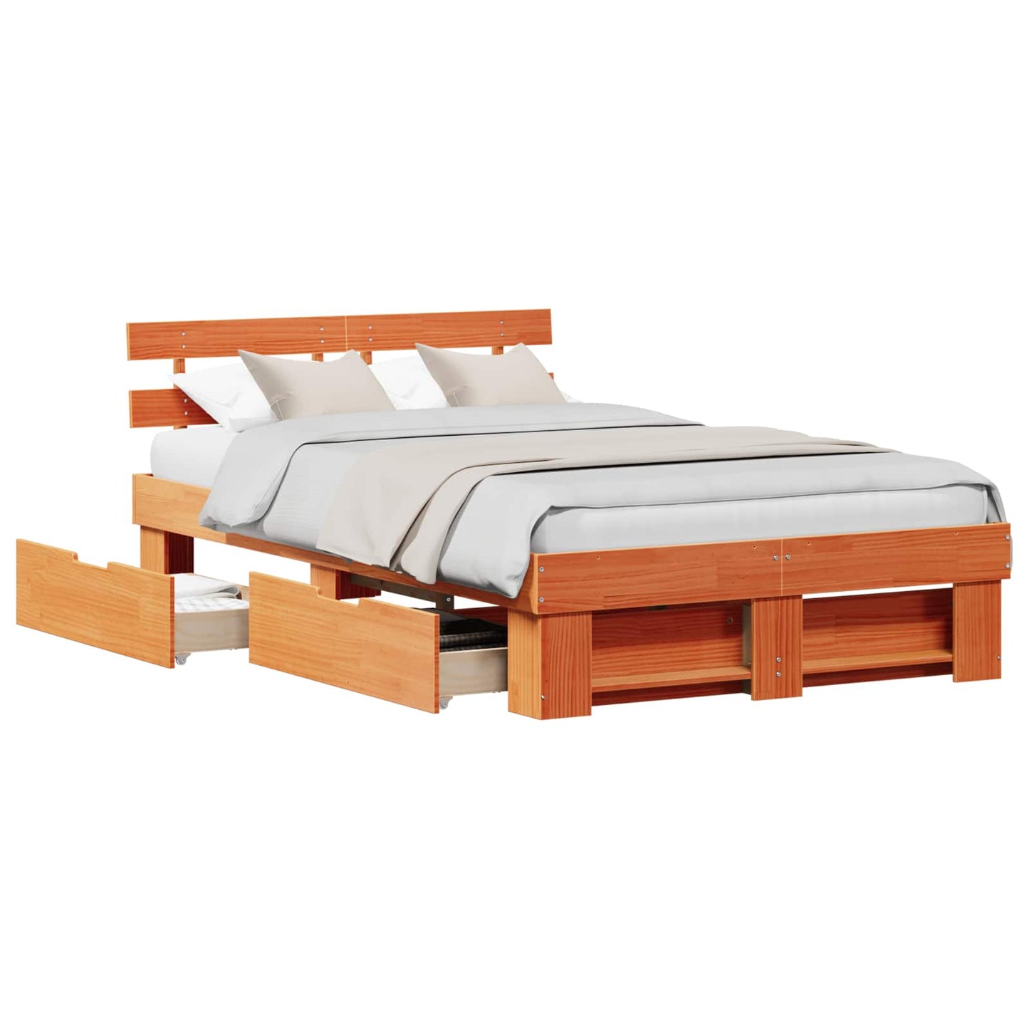 vidaXL Bed Frame with Headboard Wax Brown 120 x 190 cm Solid Pine Wood 2