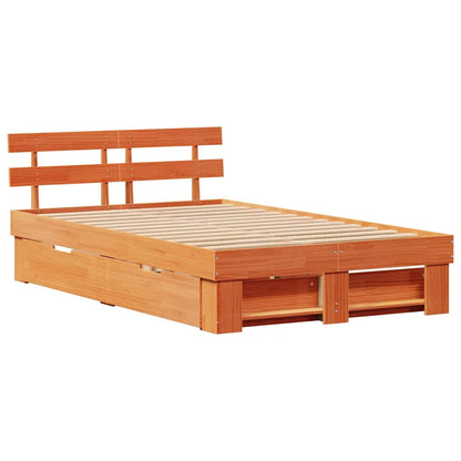 vidaXL Bed Frame with Headboard Wax Brown 120 x 190 cm Solid Pine Wood 5
