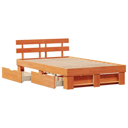vidaXL Bed Frame with Headboard Wax Brown 120 x 190 cm Solid Pine Wood 6