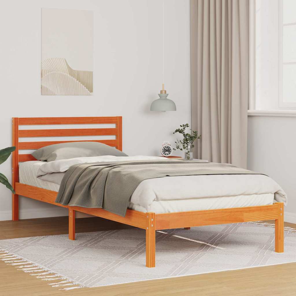 Bed Frame with Headboard Solid Pine Wood Wax Brown Length 220 cm 80 cm