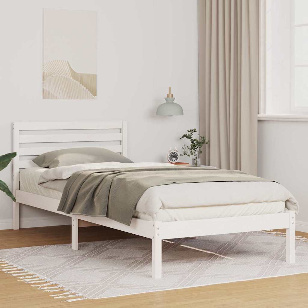 Bed Frame with Headboard Solid Pine Wood White Length 220 cm 100 cm