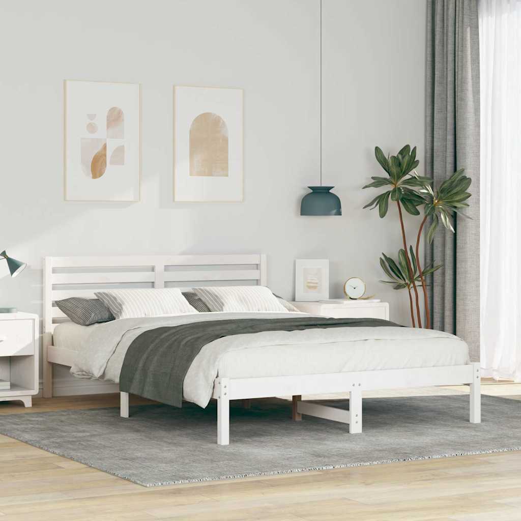 Bed Frame with Headboard Solid Pine Wood White Length 220 cm 140 cm