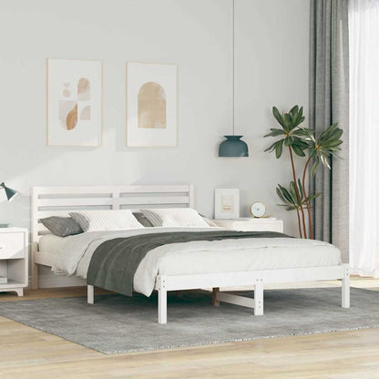 Bed Frame with Headboard Solid Pine Wood White Length 220 cm 140 cm