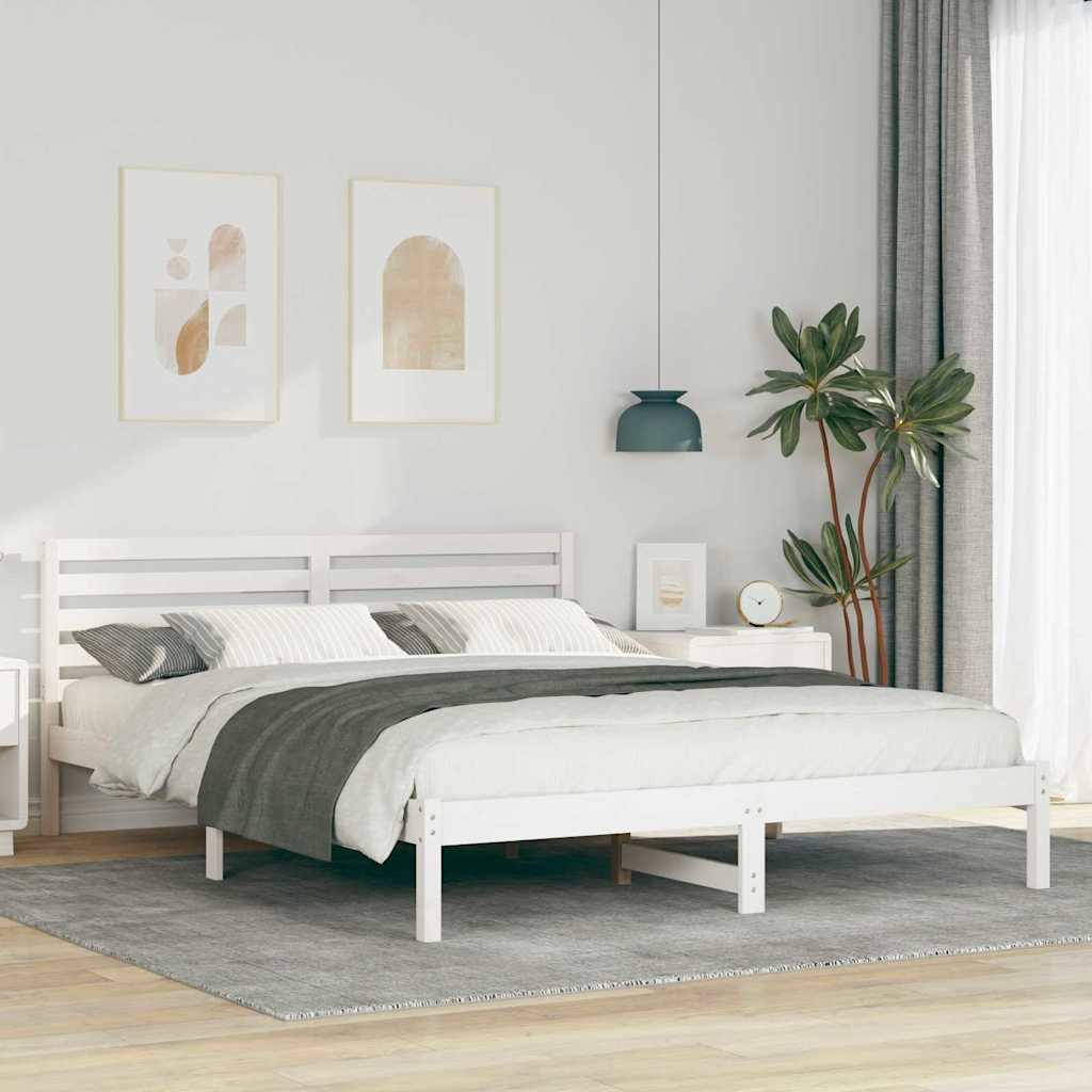 Bed Frame with Headboard Solid Pine Wood White Length 220 cm 160 cm
