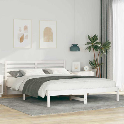 Bed Frame with Headboard Solid Pine Wood White Length 220 cm 160 cm