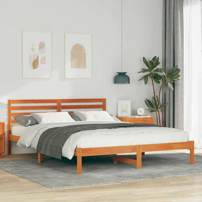 Bed Frame with Headboard Solid Pine Wood Wax Brown Length 220 cm 160 cm