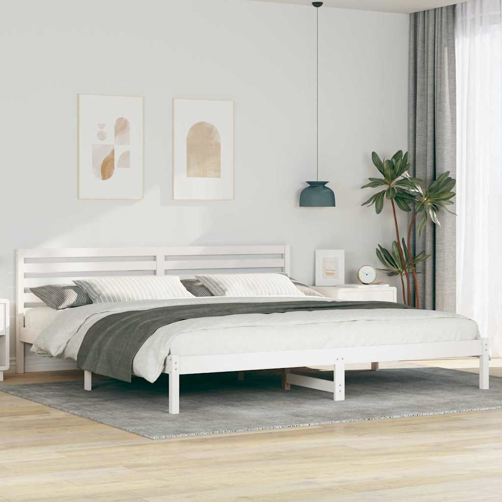 vidaXL Bed Frame with Headboard White 200 x 220 cm Solid Pine Wood 1