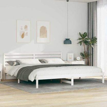 vidaXL Bed Frame with Headboard White 200 x 220 cm Solid Pine Wood 1