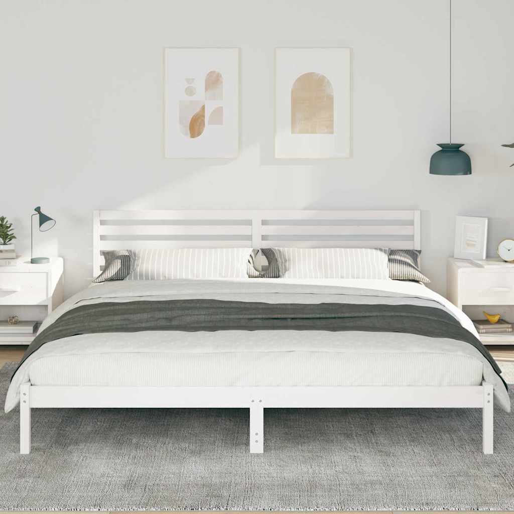 vidaXL Bed Frame with Headboard White 200 x 220 cm Solid Pine Wood 3