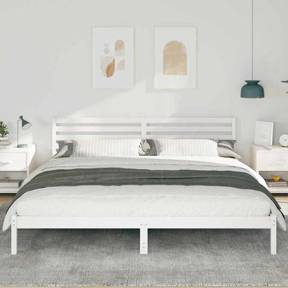 vidaXL Bed Frame with Headboard White 200 x 220 cm Solid Pine Wood 3