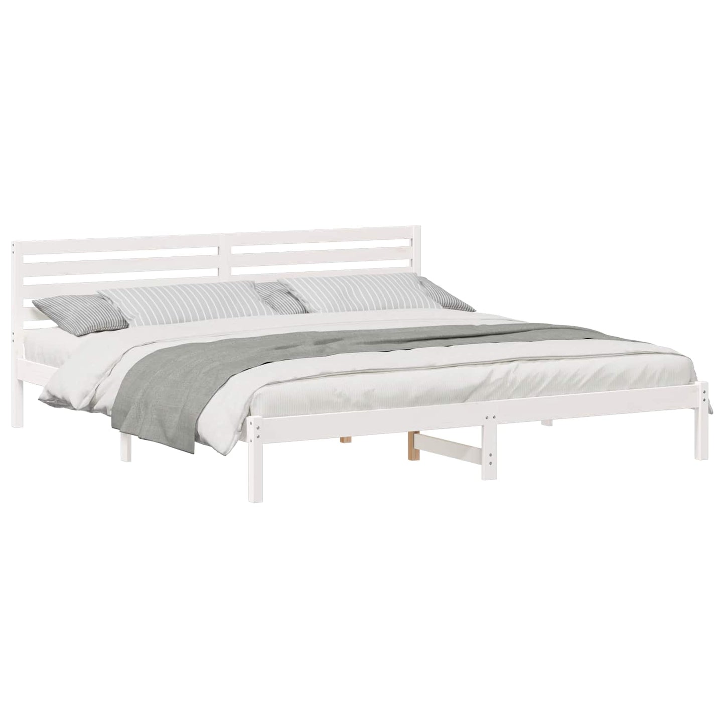 vidaXL Bed Frame with Headboard White 200 x 220 cm Solid Pine Wood 2