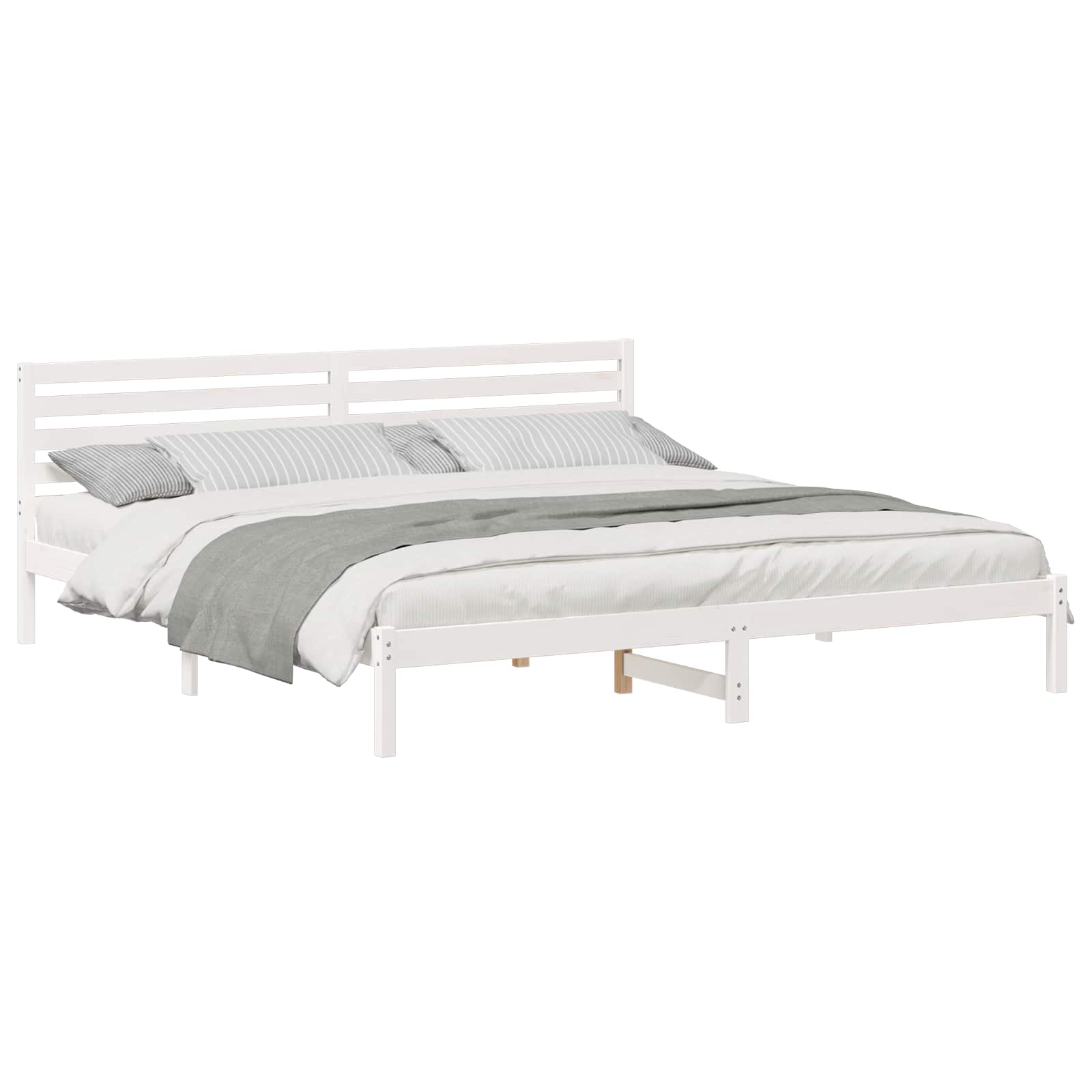 vidaXL Bed Frame with Headboard White 200 x 220 cm Solid Pine Wood 2