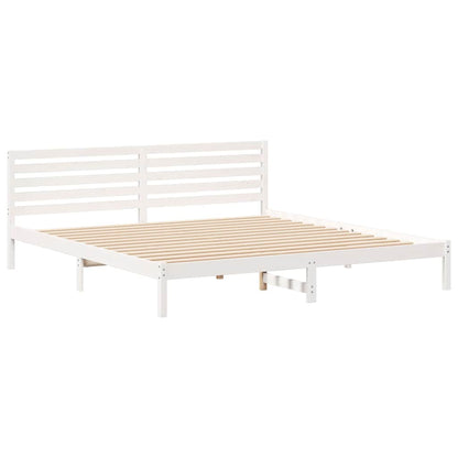 vidaXL Bed Frame with Headboard White 200 x 220 cm Solid Pine Wood 4