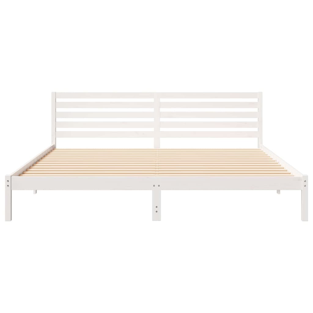 vidaXL Bed Frame with Headboard White 200 x 220 cm Solid Pine Wood 5