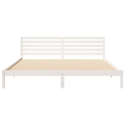 vidaXL Bed Frame with Headboard White 200 x 220 cm Solid Pine Wood 5