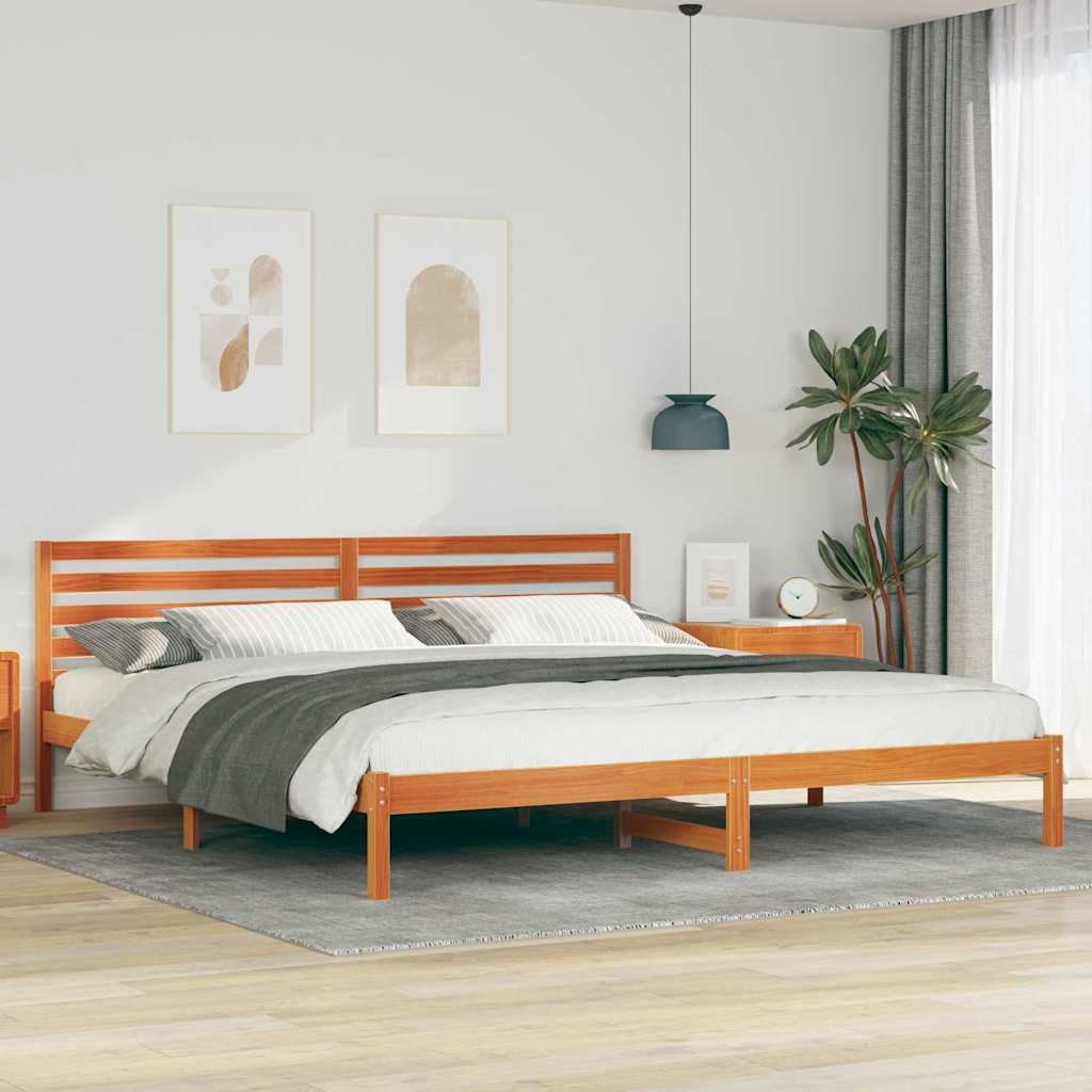 vidaXL Bed Frame with Headboard Wax Brown 200 x 220 cm Solid Pine Wood 1