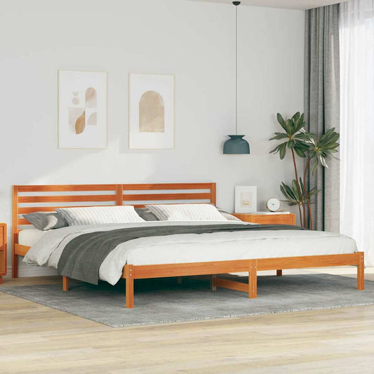vidaXL Bed Frame with Headboard Wax Brown 200 x 220 cm Solid Pine Wood 1