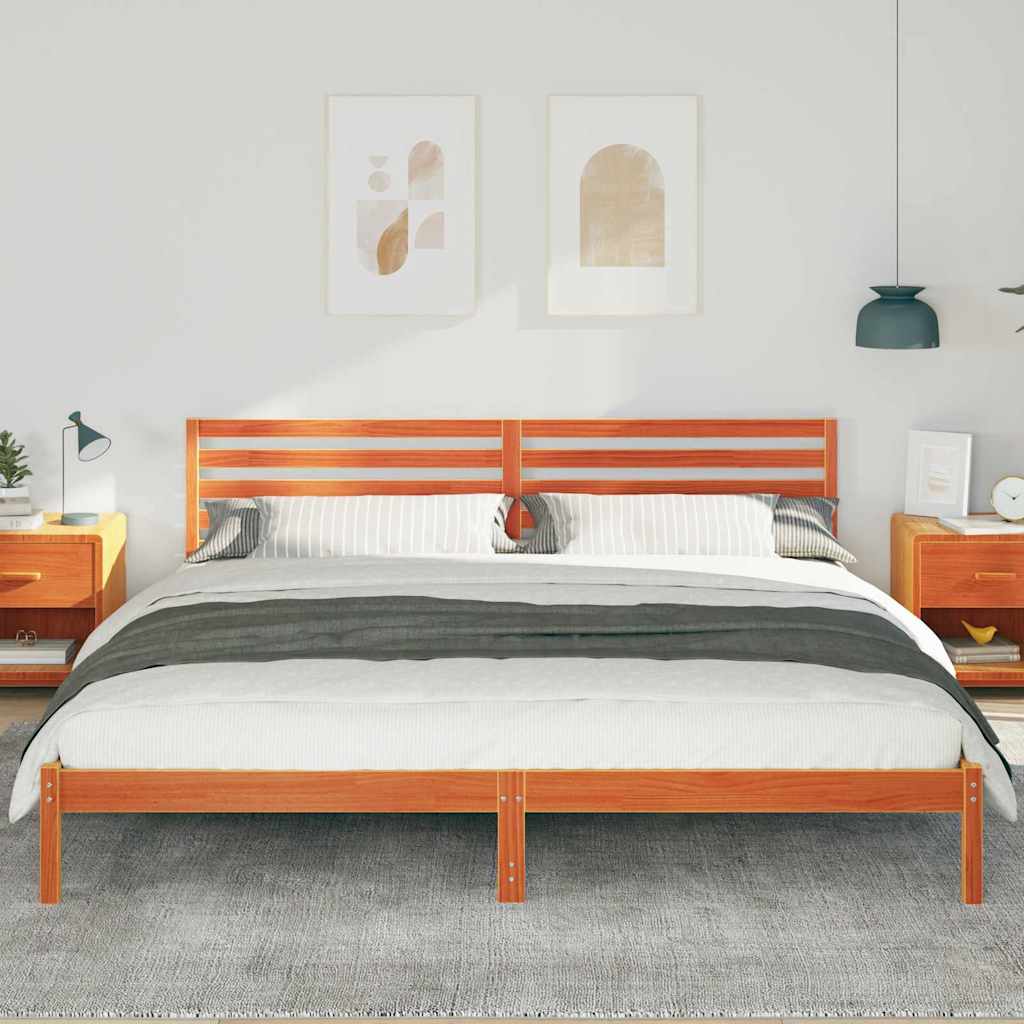 vidaXL Bed Frame with Headboard Wax Brown 200 x 220 cm Solid Pine Wood 3