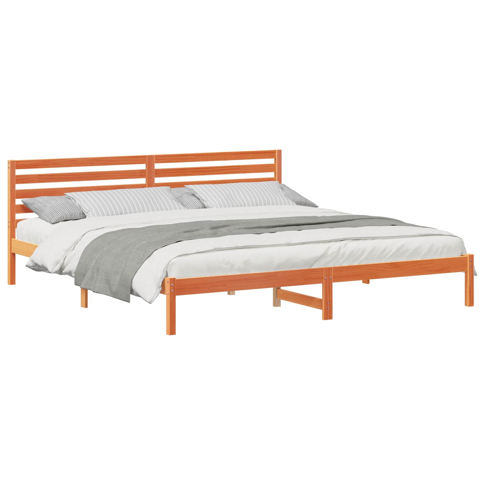 vidaXL Bed Frame with Headboard Wax Brown 200 x 220 cm Solid Pine Wood 2