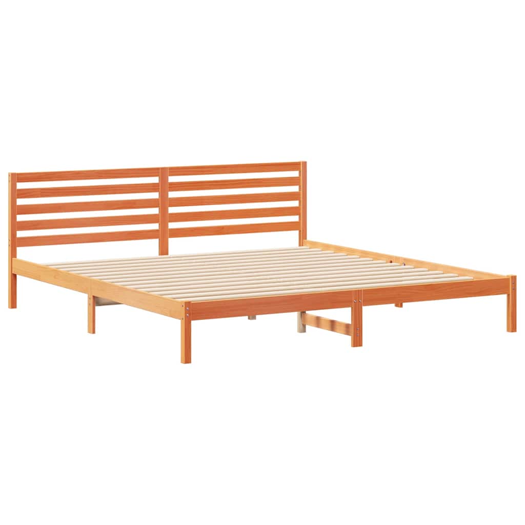 vidaXL Bed Frame with Headboard Wax Brown 200 x 220 cm Solid Pine Wood 4