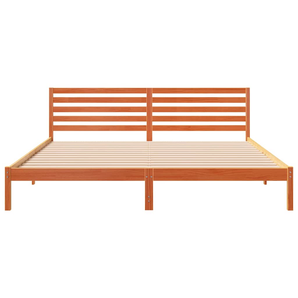 vidaXL Bed Frame with Headboard Wax Brown 200 x 220 cm Solid Pine Wood 5