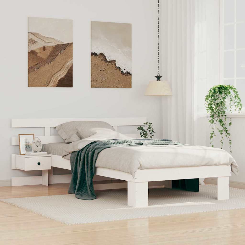 vidaXL Bed Frame with Headboard Solid Pine Wood Length 200 cm White