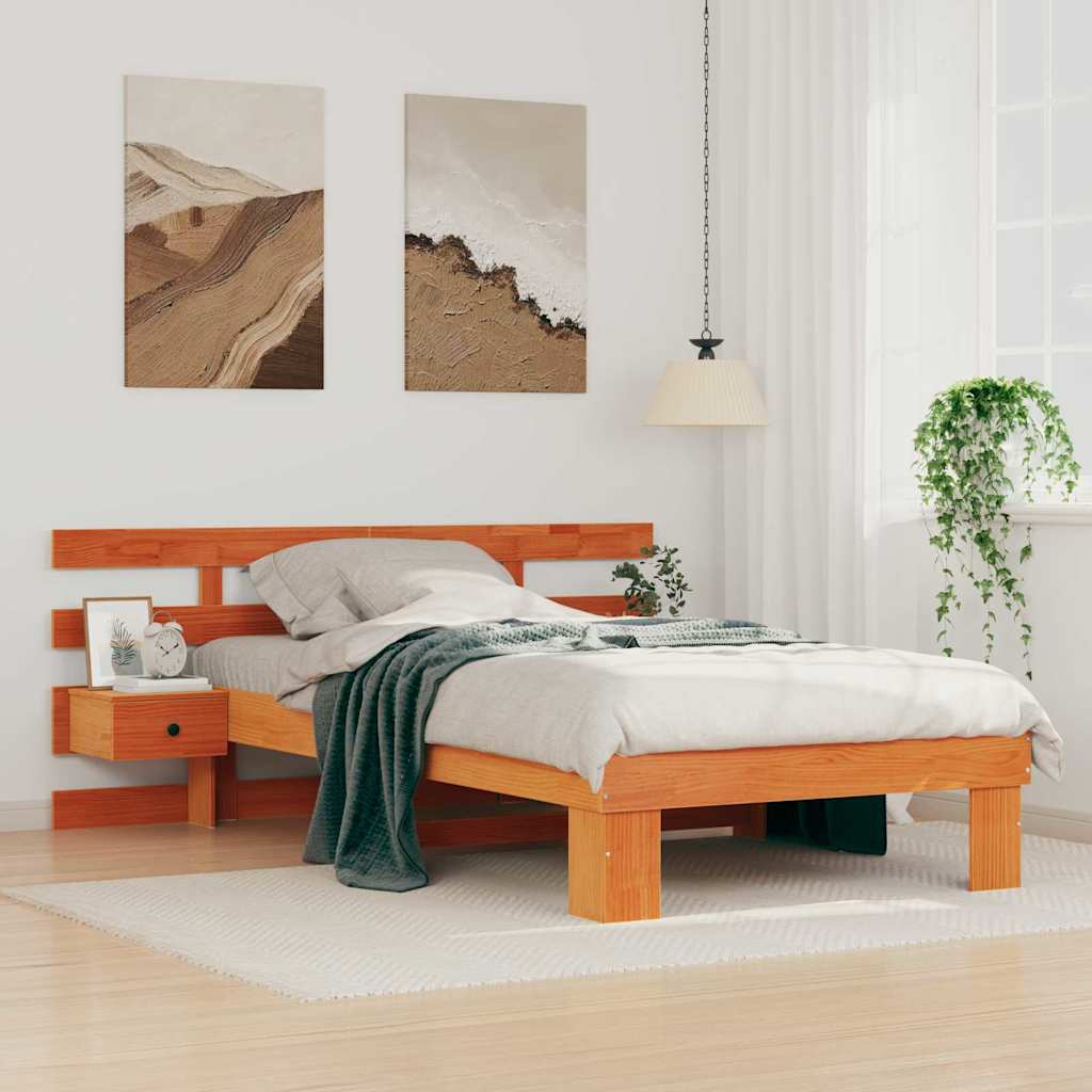 vidaXL Bed Frame with Headboard Brown Solid Pine Wood Length 200 cm Wax Brown