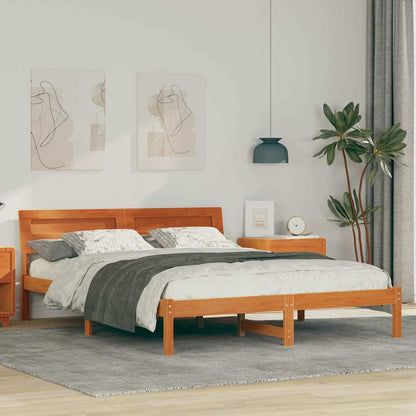 Bed Frame with Headboard Solid Pine Wood Length 200 cm Wax Brown 160 cm