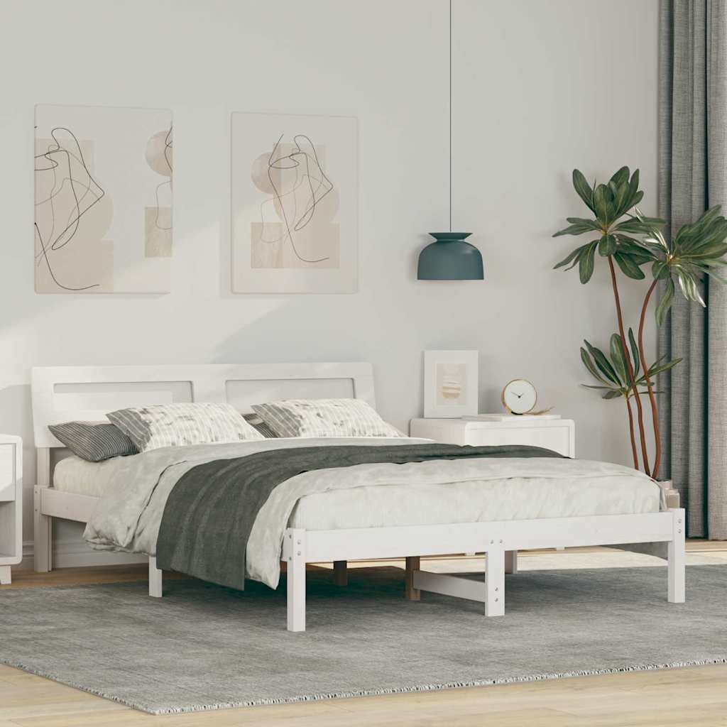 Bed Frame with Headboard Solid Pine Wood Length 200 cm White 120 cm